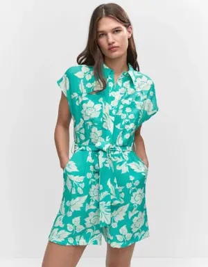 Floral-print jumpsuit with tie