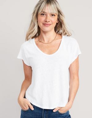 Old Navy Linen-Blend Cropped Voop-Neck T-Shirt for Women white
