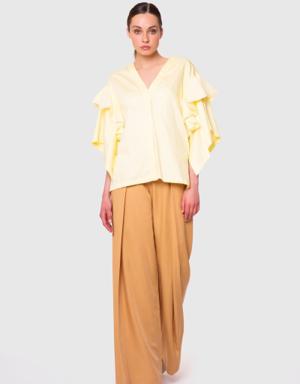 Pleated Wide Leg Camel Trousers