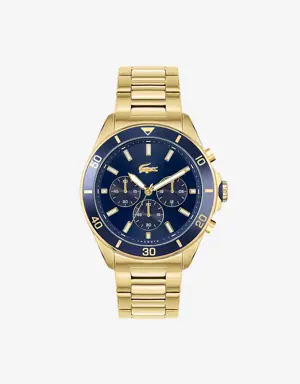 Reloj Tiebreaker azul con cronógrafo y correa chapada en oro