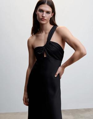 Asymmetrical black satin dress