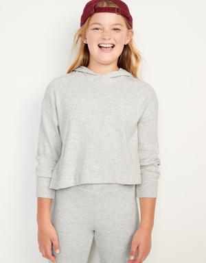 Cozy Rib-Knit Pullover Hoodie for Girls gray