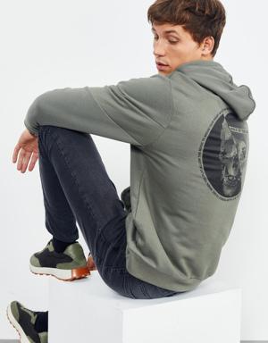 Çağla Kuru Kafa Sırt Baskılı Kapüşonlu Rahat Form Erkek Sweatshirt - 88008