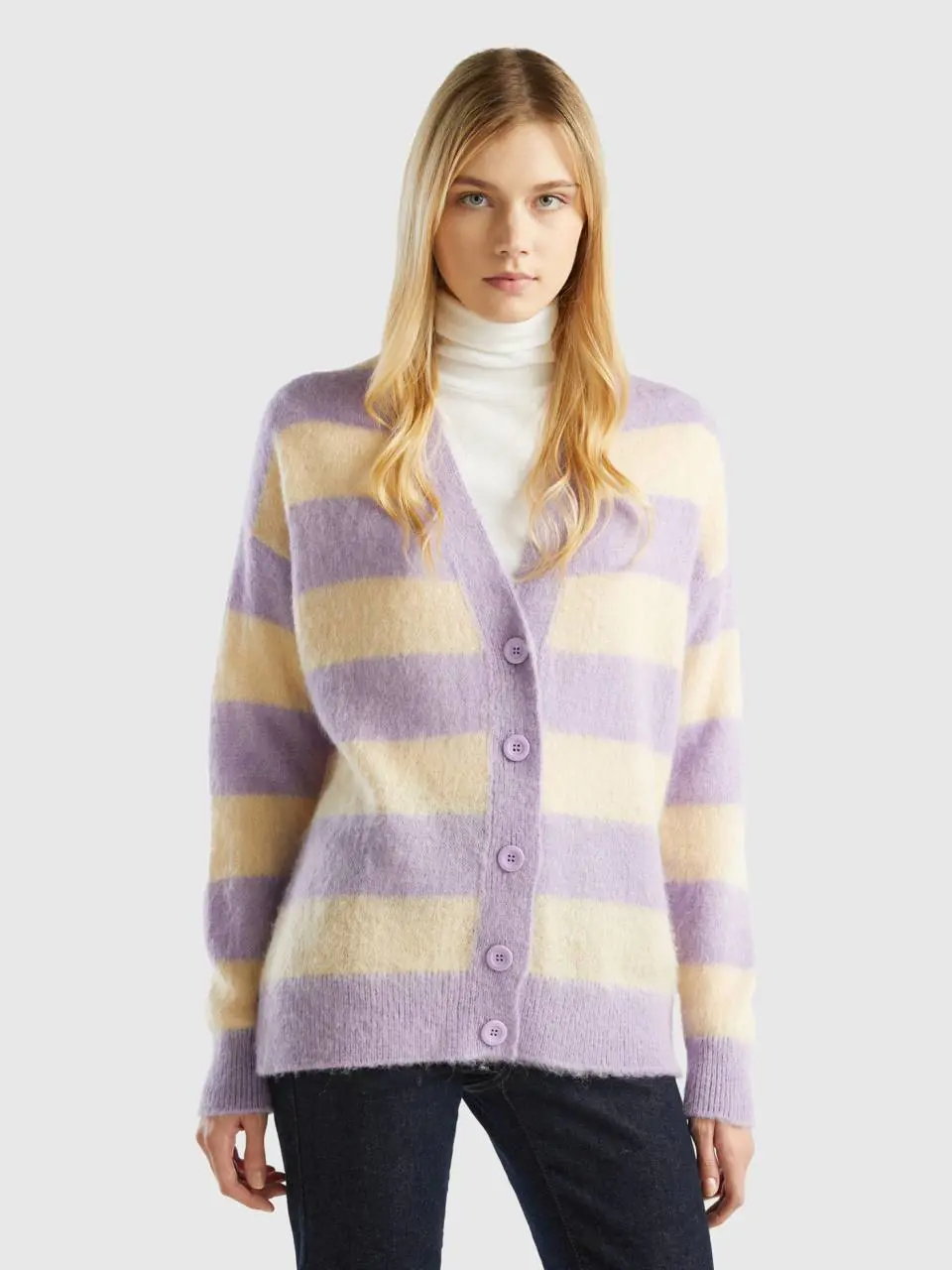 Benetton striped cardigan in alpaca blend. 1