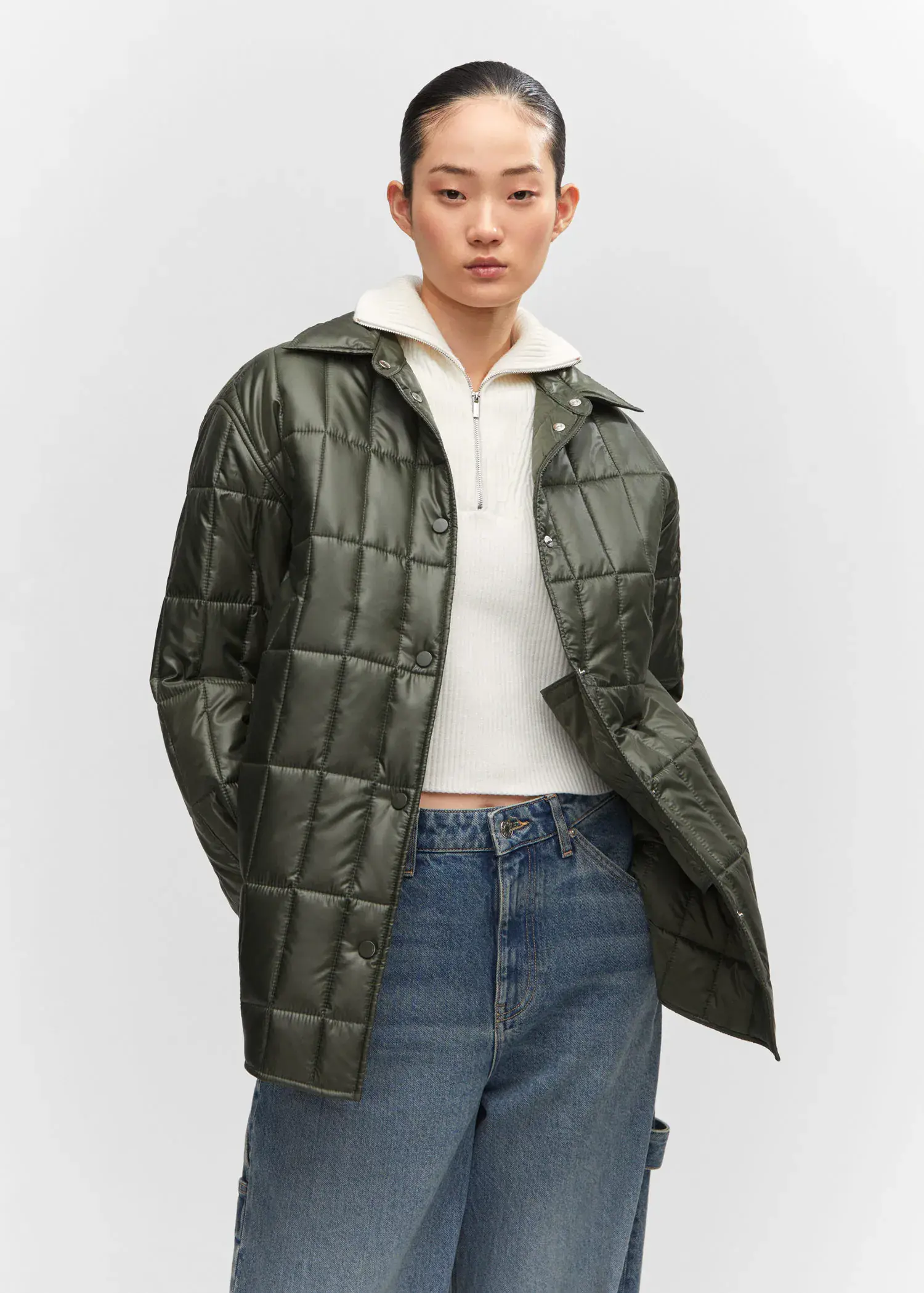 Mango Quilted anorak with shirt collar. 1