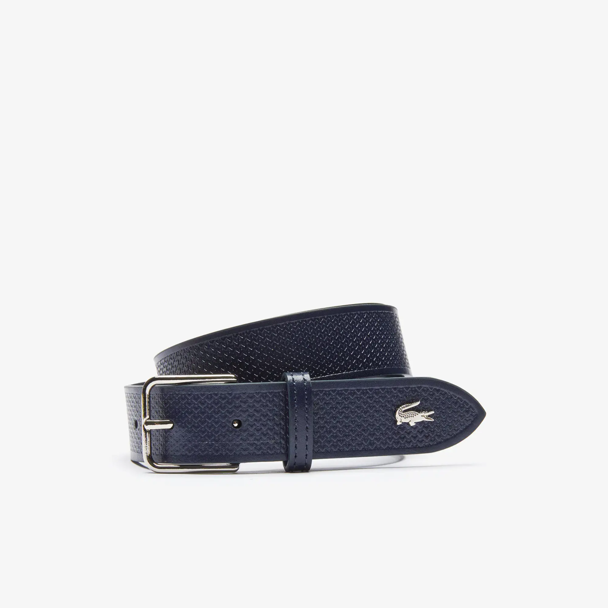 Lacoste Cinturón de piel con costuras de cocodrilo de metal para hombre. 1 Lacoste Cinturón de piel con costuras de cocodrilo de metal para hombre. 1