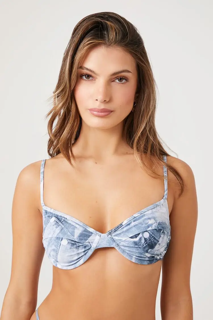 Forever 21 Forever 21 Denim Underwire Bikini Top Denim. 1