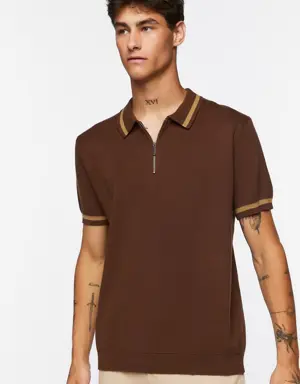 Forever 21 Half Zip Polo Shirt Dark Brown/Taupe