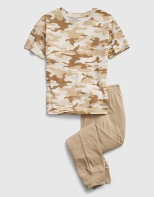 Kids 100% Recycled Camo PJ Jogger Set beige