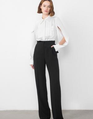 Black Wide Leg Trousers with Flap Pockets on the Back