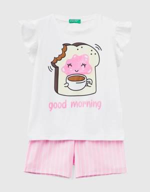 short pyjamas with breakfast print