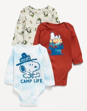 Peanuts® Snoopy Unisex Long-Sleeve Bodysuit 3-Pack for Baby white