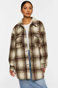 Forever 21 Forever 21 Plaid High Low Shacket Olive/Multi. 2