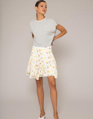 Letter Embroidery Detailed Printed Flared Skirt