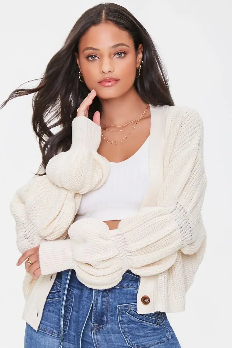 Forever 21 Forever 21 Marie Sleeve Cardigan Sweater Ivory. 1