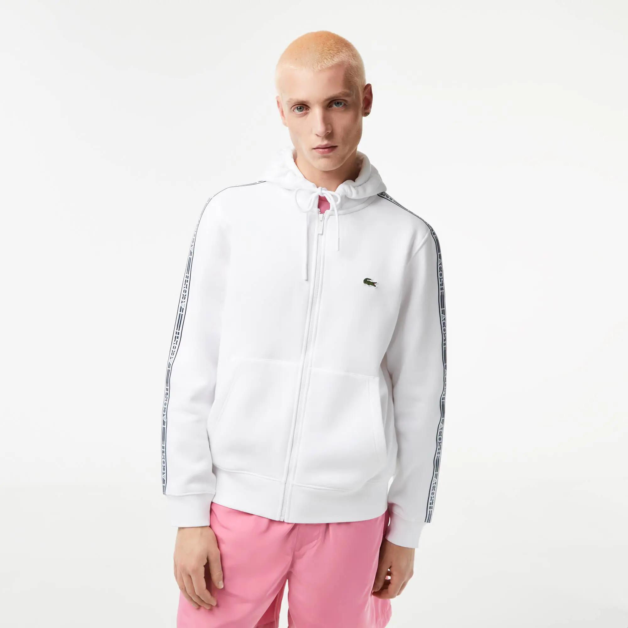 Lacoste Men’s Classic Fit Zipped Jogger Hoodie with Brand Stripes. 1