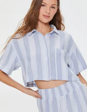 Forever 21 Kendall + Kylie Linen Blend Shirt Light Blue/Multi