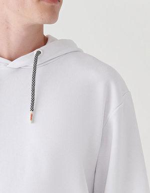 Team Mavi Kapüşonlu Beyaz Sweatshirt