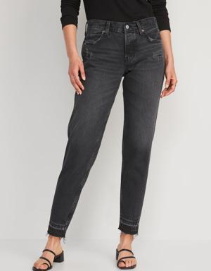 High-Waisted Button-Fly Slouchy Taper Black-Wash Cut-Off Non-Stretch Jeans for Women black