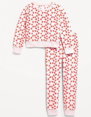 Matching Printed Microfleece Pajama Top & Joggers Set for Girls multi