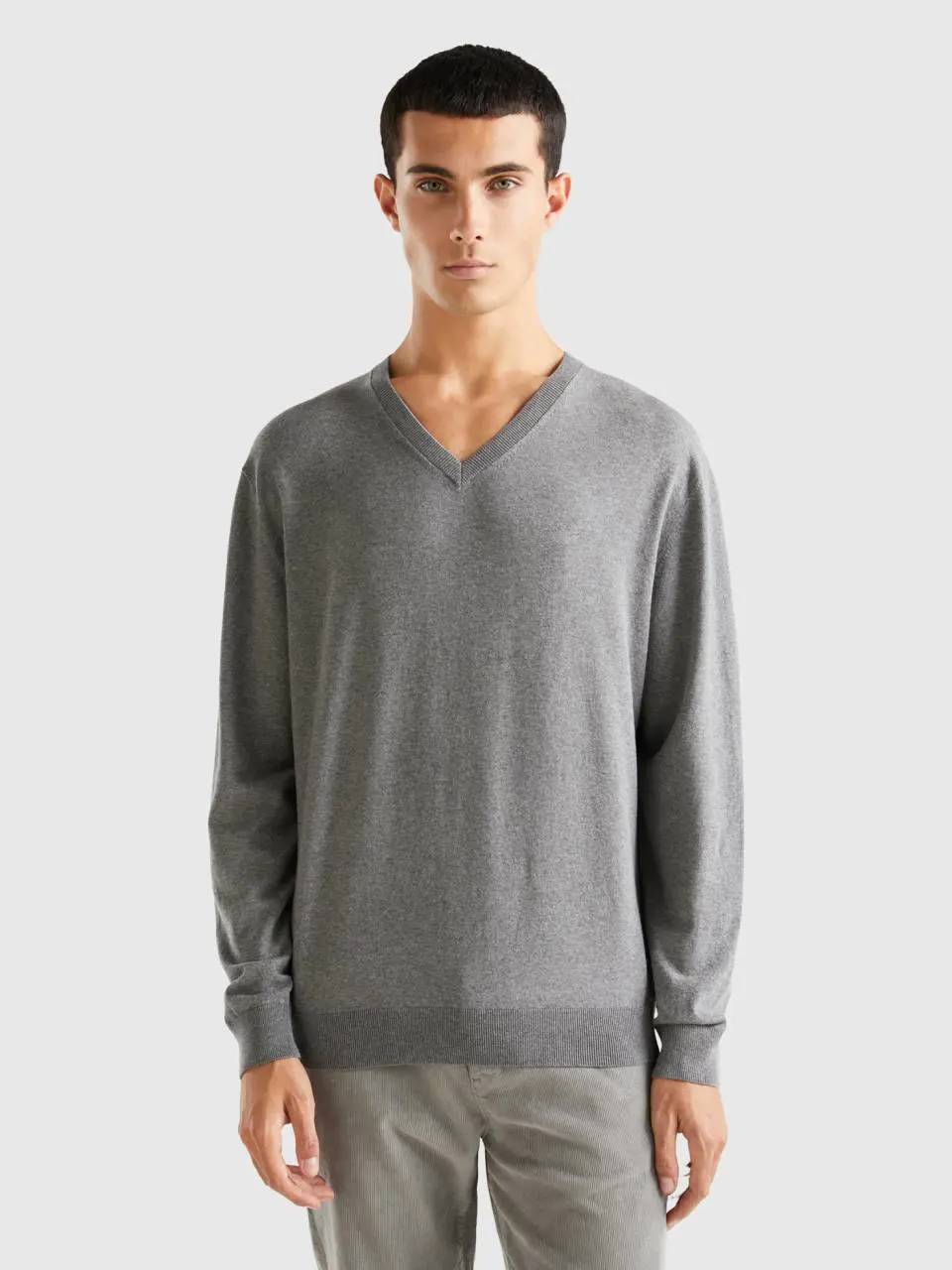 Benetton v-neck sweater in lightweight cotton blend. 1