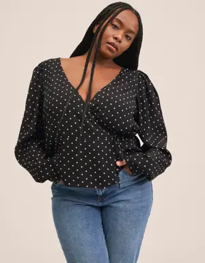 Double-breasted polka-dot blouse