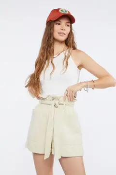 Forever 21 Forever 21 Belted Paperbag Twill Shorts Tan. 2