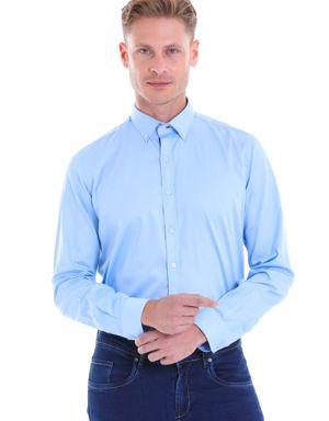 Mavi 100% Pamuk Comfort Fit Düz Uzun Kollu Gömlek