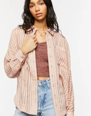Forever 21 Jacquard Striped Dolphin Hem Shirt Nude Pink