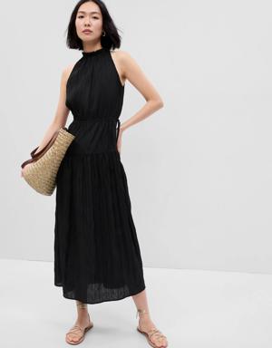 Satin High Neck Midi Dress black