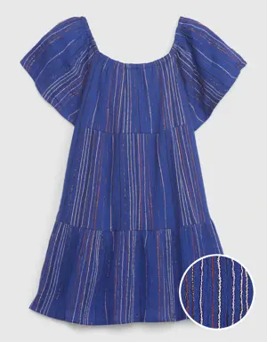 Toddler Shiny Stripe Tiered Dress blue