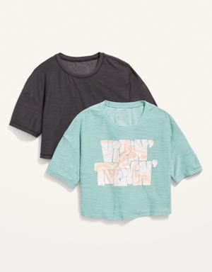 Breathe ON Cropped Graphic Performance T-Shirt 2-Pack for Girls black