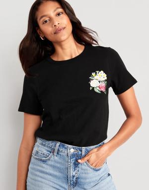 EveryWear Slub-Knit Graphic T-Shirt for Women black