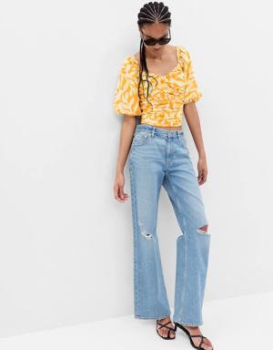 Puff Sleeve Ruched Top yellow