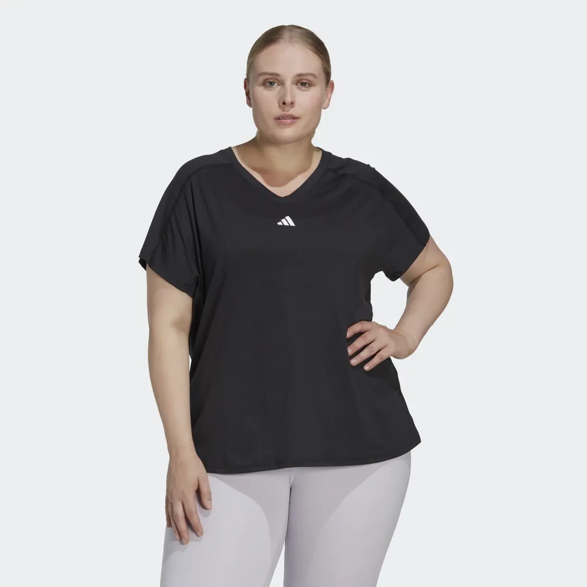 Adidas AEROREADY Train Essentials Minimal Branding V-Neck Tee (Plus Size). 1