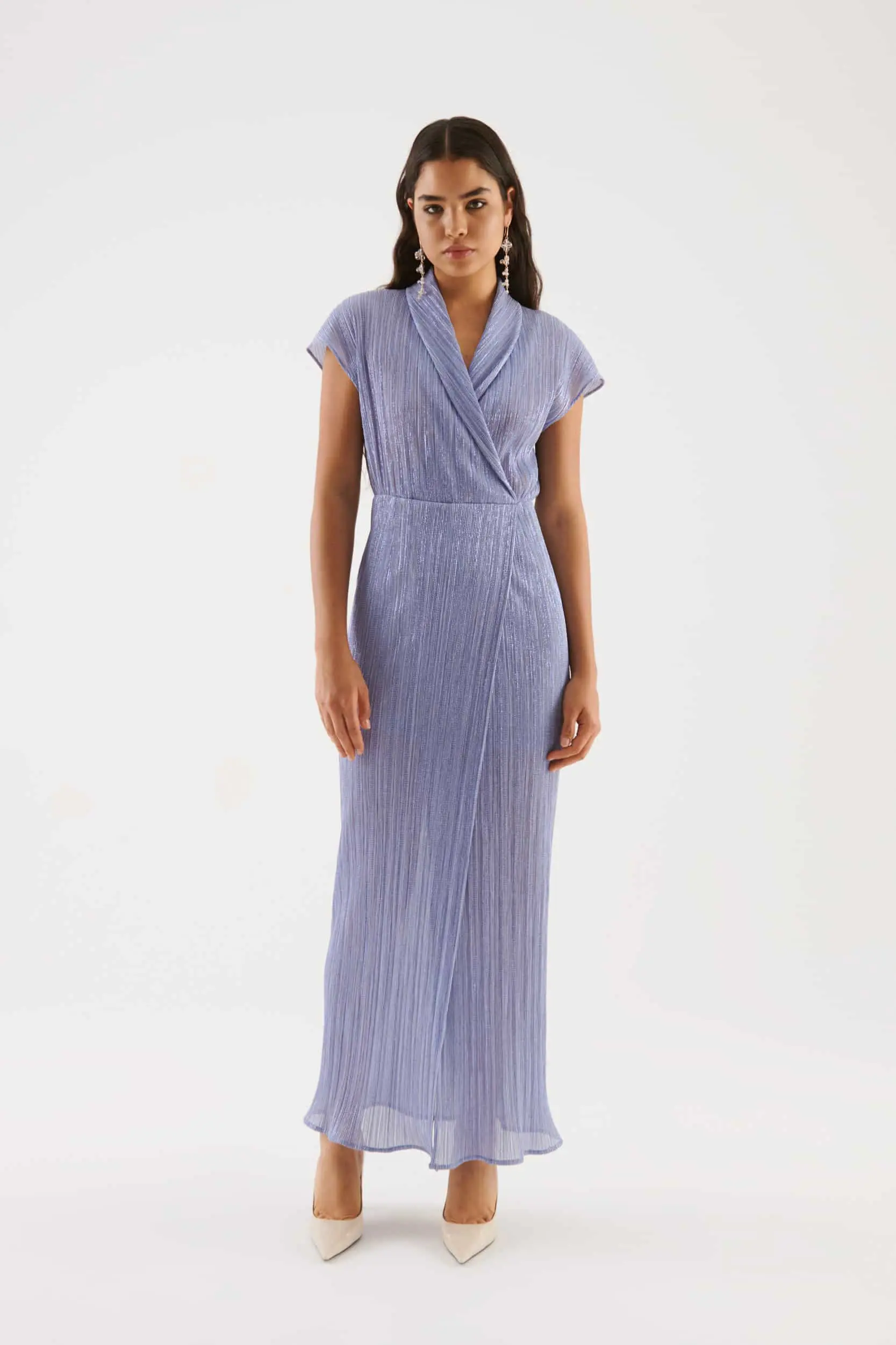 Roman Slit Detailed Blue Robe Evening Dress - 4 / Blue. 1