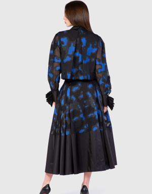 Contrast Detailed Jacquard Fabric Sax Skirt