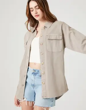 Forever 21 Twill Button Up Shacket Taupe