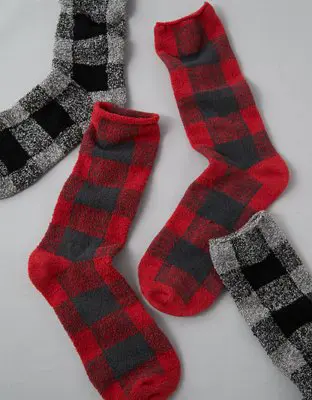 American Eagle Fuzzy Buffalo Plaid Sock. 2