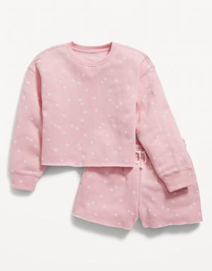 Printed Crew-Neck Sweatshirt & Shorts Set for Girls pink