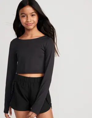 PowerSoft Cropped Twist-Back Performance Top for Girls black