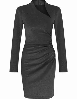 Shimmer Ruched Full Sleeve Cocktail Dress - 2 / Black