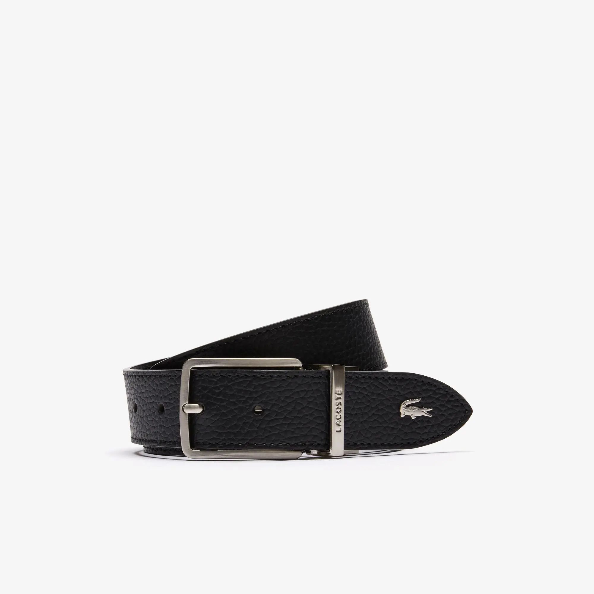 Lacoste Men's Lacoste Engraved Buckle Grained Leather Belt. 1