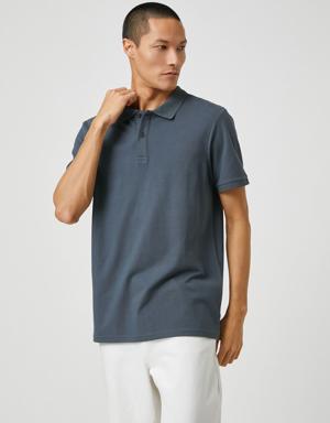 Basic Tişört Polo Yaka Düğmeli Dar Kesim