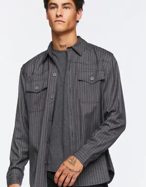 Forever 21 Pinstriped Long Sleeve Shirt Charcoal/White