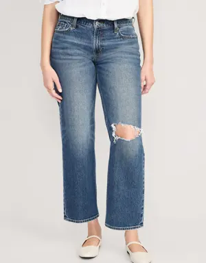 Mid-Rise Boyfriend Loose Ripped Jeans for Women blue