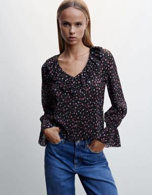 Printed pleated blouse
