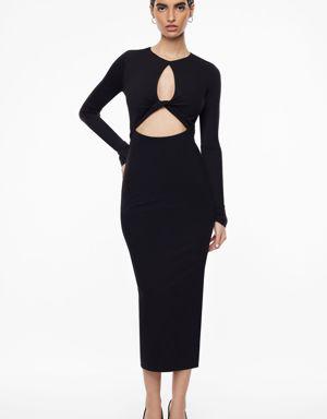 Long Sleeve Midi Dress With Cut Outs