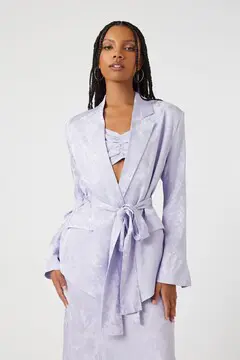 Forever 21 Forever 21 Jacquard Satin Belted Blazer Lavender. 2