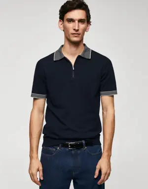 Mango Fine-knit polo shirt with zip